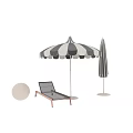 Outdoor Black White Striped Patio Umbrella With Metal Frame Rolling Lounge Chair