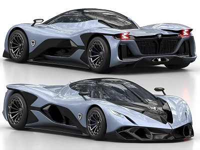 Light Blue Supercar With Streamlined Body Black Accents Large Wheels And LED Taillights 3d model