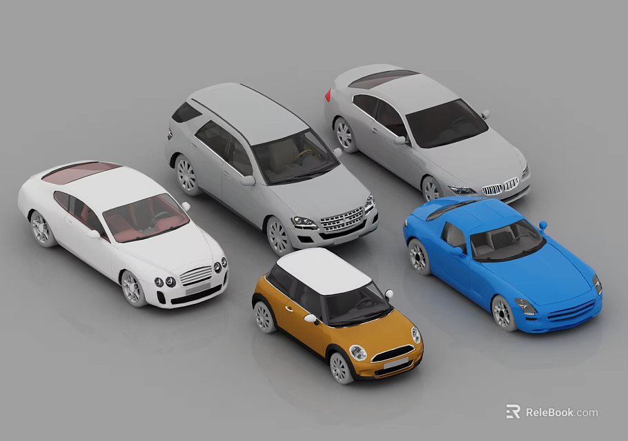 Collection of Miniature Car Models in Assorted Colors and Different Styles 3d model 