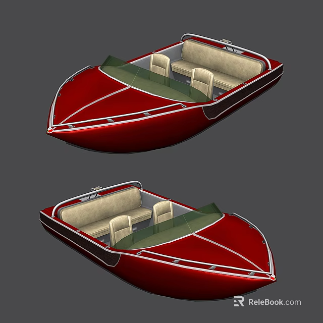Red Luxury Yacht Interior With Beige Seats And Green Windshield 3d model 