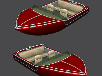Red Luxury Yacht Interior With Beige Seats And Green Windshield 3d model