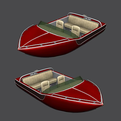 Red Luxury Yacht Interior With Beige Seats And Green Windshield 3d model