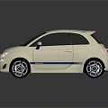 Stylish Cream Compact Car With Black Roof Round Headlights Blue Stripe And Silver Alloy Wheels