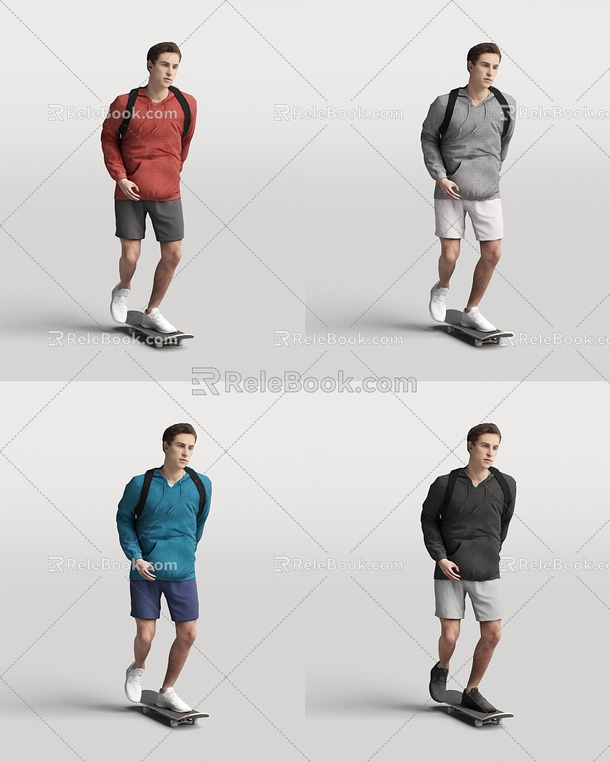 skateboard male figure foreigner sport man male 3d model