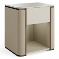 Modern Beige Nightstand Design With Metallic Border Trim And Open Lower Storage