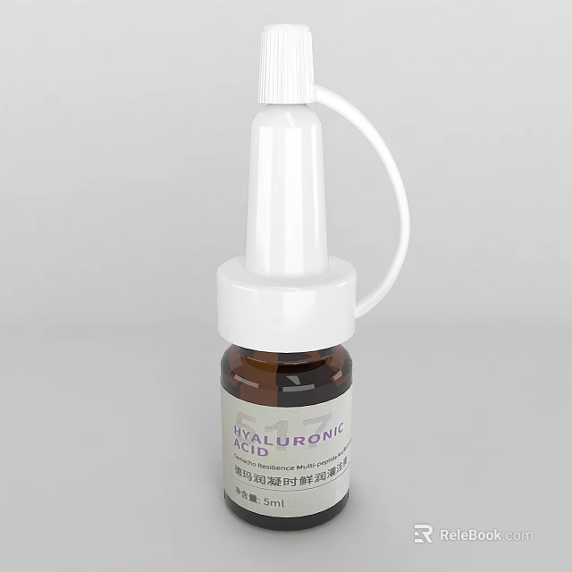 Hyaluronic Acid Moisturizing Serum In Brown Glass Bottle With White Dropper 3d model 