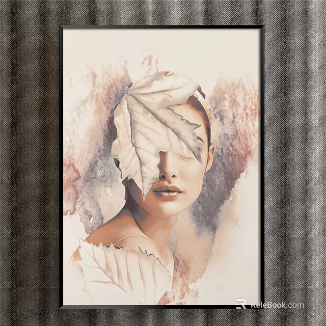 Watercolor Portrait Painting Of Female Figure With Leaf Covered Face And Soft Tones 3d model 