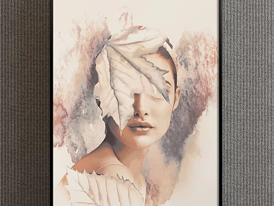 Watercolor Portrait Painting Of Female Figure With Leaf Covered Face And Soft Tones 3d model