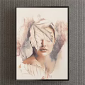 Watercolor Portrait Painting Of Female Figure With Leaf Covered Face And Soft Tones