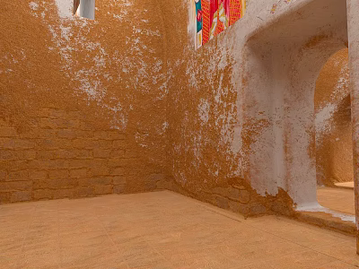 Rustic Interior Space With Earth Toned Walls Arched Doorway Peeling Paint And Colorful Decor 3d model