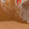 Rustic Interior Space With Earth Toned Walls Arched Doorway Peeling Paint And Colorful Decor