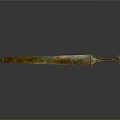 Ancient Bronze Sword Sculpture With Intricate Carved Hilt And Decorative Details