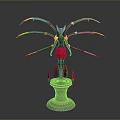 3D Fantasy Sculpture With Black Body Red Skirt Mechanical Arms Yellow Headpiece And Decorative Base