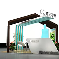 Greenland Exhibition Booth Design With Roof Structure Reception Desk And Plants Standee
