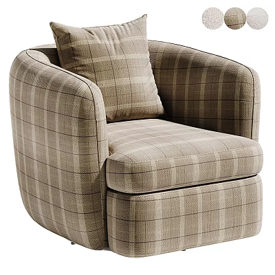 Soft Beige Plaid Fabric Upholstered Single Sofa With Matching Thick Cushion For Cozy Home Relaxation 3d model