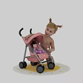 Adorable Kids Bed with Pink Stroller Doll and Feeding Bottle for Toddler Room
