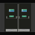 Safety Exit Double Doors With Green Signs Metal Handles And Bottom Strips