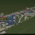 Vibrant Urban Plaza Landscape With Fountains Ferris Wheel Greenery And Walkways