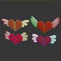 Red Hearts With White Wings On Dark Background With Reflections 3d model