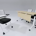 Modern Office Desk With Wooden Top And White Frame Paired With Rolling Chairs