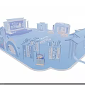 Modern Blue Exhibition Booth Design With Multiple Display Areas And Structures