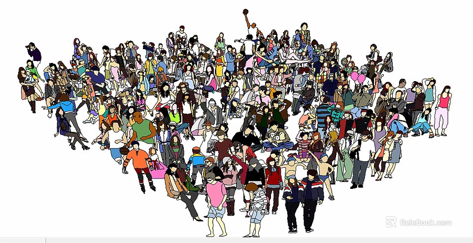 Diverse Group of People Engaging in Various Activities in Public Space 3d model 