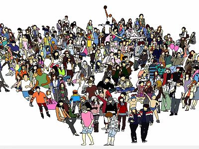 Diverse Group of People Engaging in Various Activities in Public Space 3d model