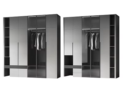 Modern Double Door Wardrobe With Mirrored Panels Drawers And Hanging Sections 3d model