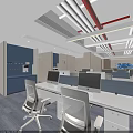 Modern Public Office Area Interior With Workstations Monitors Office Chairs And Blue Cabinets