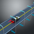 White Car Driving On Road With Yellow Lines And Blue Streetlights
