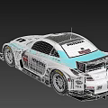 Nissan White And Teal Racing Car With Rear Wing And Sponsor Logos