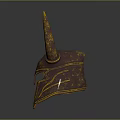 Ornate Horned Helmet With Golden Curved Horns And Silver Metallic Surface