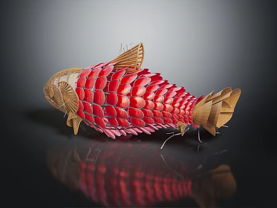 Artistic Red Golden Carp Fish Decorative Ornament With Handcrafted Woven Design For Home Decor 3d model
