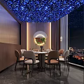 Elegant Private Dining Room With Blue Starry Ceiling Dining Table And City Night View 3d model