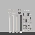 Ornate Decorative Columns with Various Capital Styles and Architectural Elements