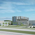 Modern Office Building Exterior With Glass Facade Green Lawn And Palm Trees