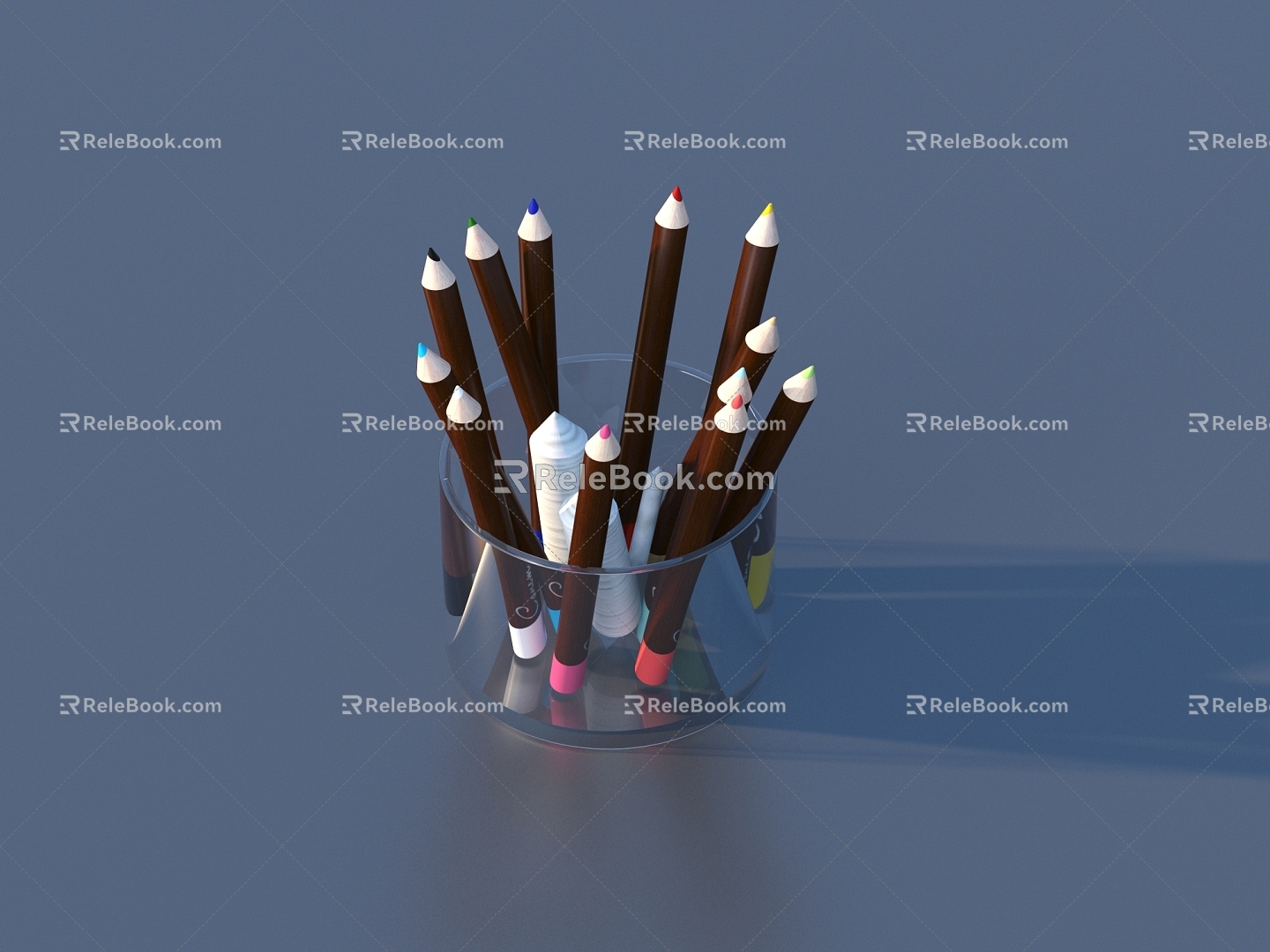 Pen Brush Colored Pen Stationery 3d model