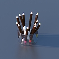 Pen Brush Colored Pen Stationery 3d model