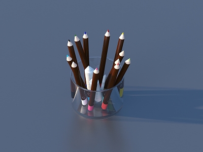 Pen Brush Colored Pen Stationery 3d model