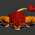 Cartoon Muscular Lion Character with Red Mane Gloves Yellow Belt and Dark Shorts