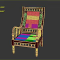 Red Wooden Leisure Chair Featuring Carved Backrest Armrests And Woven Seat