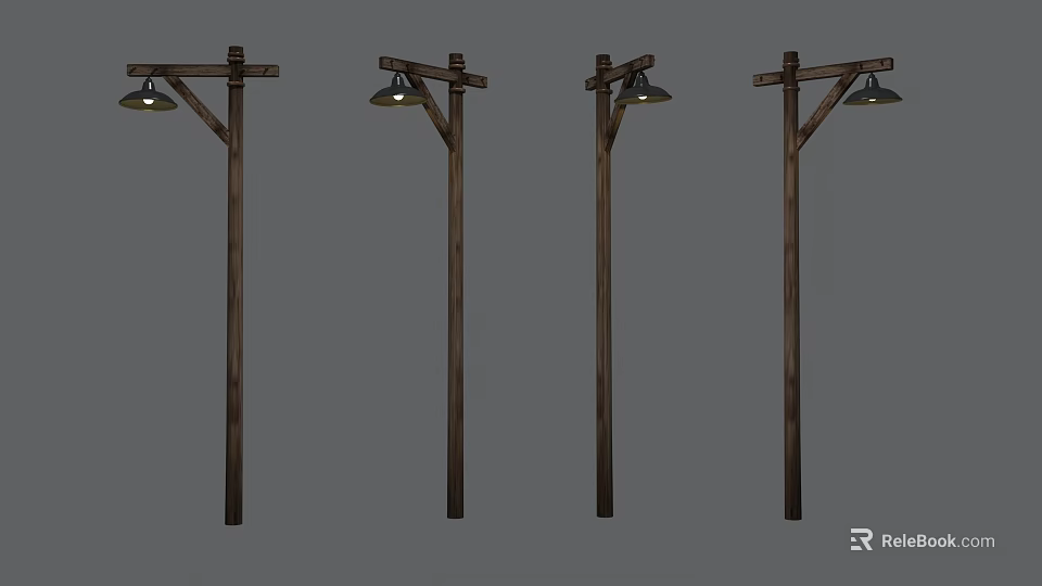 Four Wooden Vintage Street Lamps With Classic Design For Outdoor Decoration 3d model 