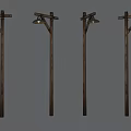 Four Wooden Vintage Street Lamps With Classic Design For Outdoor Decoration