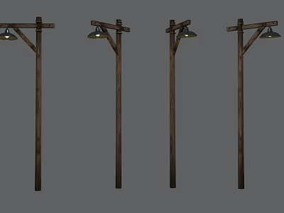 Four Wooden Vintage Street Lamps With Classic Design For Outdoor Decoration 3d model