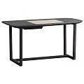 Modern Office Desk With Dark Wooden Tabletop And Light Beige Writing Pad