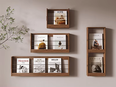Wooden Wall Mounted Shelves with Multiple Layers for Decorative Magazine Storage and Home Organization 3d model