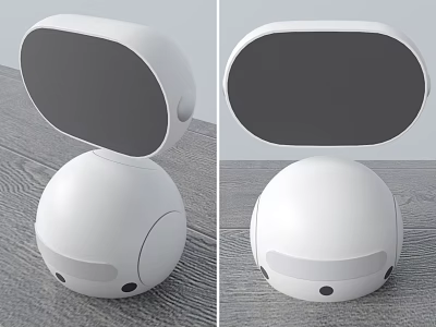 Modern Smart Robot With White Round Base And Rotatable Screen Design 3d model