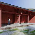Ancient Traditional Architecture With Red Walls Black Tiled Roof Red Pillars And Courtyard