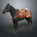 Horse Riding Equipment with Saddle Red Pad Rolled Blanket and Leather Bag