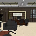 Modern Office Interior Design With Sofa Coffee Table Desk Chair And Decorative Paintings